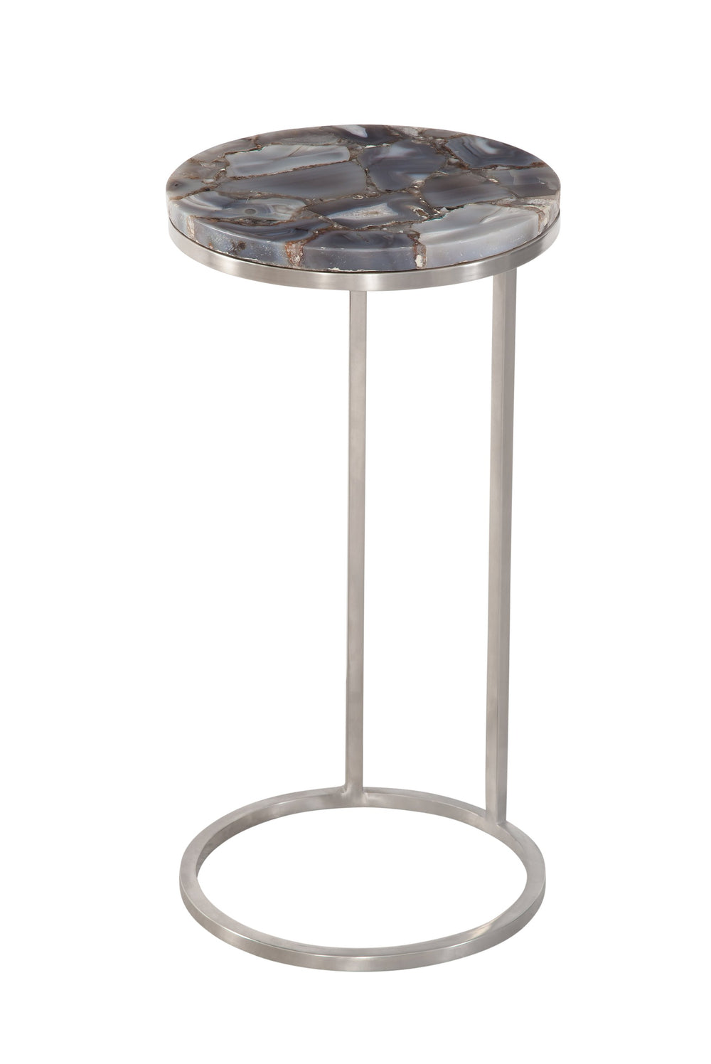 Basset Mirror Mccoy Accent Table - Contemporary Gray Agate Top With Brushed Nickel Base, Perfect For Any Space Gray Agate,Steel 7079-lr-223