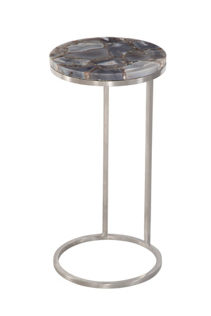 Basset Mirror Mccoy Accent Table - Contemporary Gray Agate Top With Brushed Nickel Base, Perfect For Any Space Gray Agate,Steel 7079-lr-223