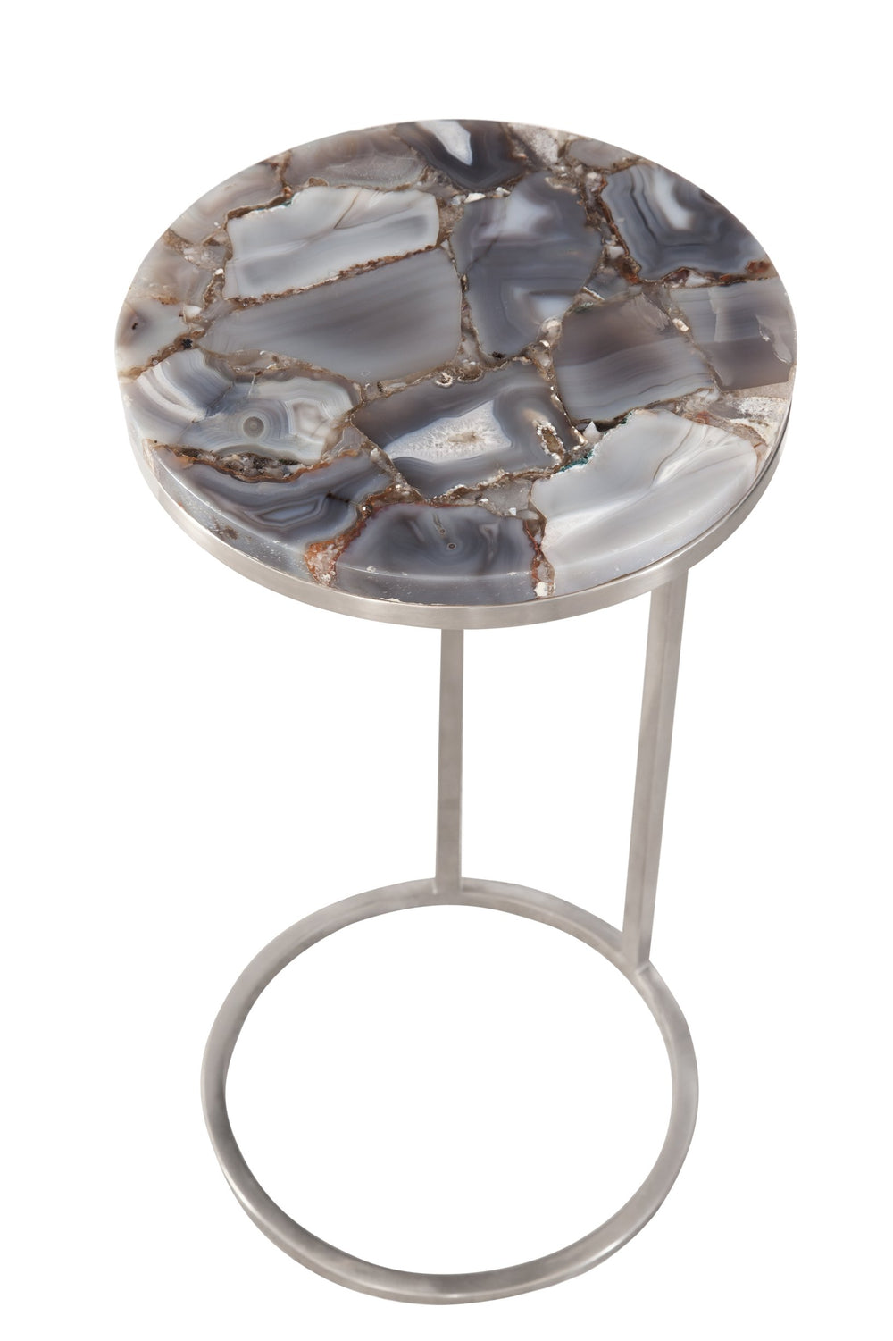 Basset Mirror Mccoy Accent Table - Contemporary Gray Agate Top With Brushed Nickel Base, Perfect For Any Space Gray Agate,Steel 7079-lr-223