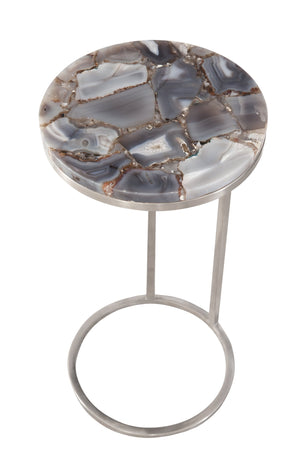 Basset Mirror Mccoy Accent Table - Contemporary Gray Agate Top With Brushed Nickel Base, Perfect For Any Space Gray Agate,Steel 7079-lr-223