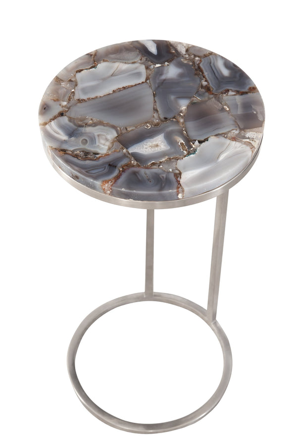 Basset Mirror Mccoy Accent Table - Contemporary Gray Agate Top With Brushed Nickel Base, Perfect For Any Space Gray Agate,Steel 7079-lr-223