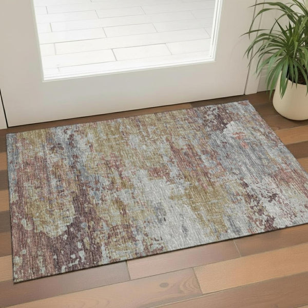 HomeRoots 5' X 8' Washable Blush Green & Ivory Abstract Area Rug - UV Protected, Stain Resistant, Modern Design 707901