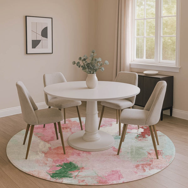 HomeRoots 8' X 10' Blush Green Ivory Abstract Area Rug - UV Protected, Washable, Kid & Pet Friendly Design 707903
