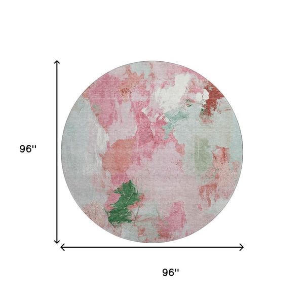 HomeRoots 8' X 10' Blush Green Ivory Abstract Area Rug - UV Protected, Washable, Kid & Pet Friendly Design 707903