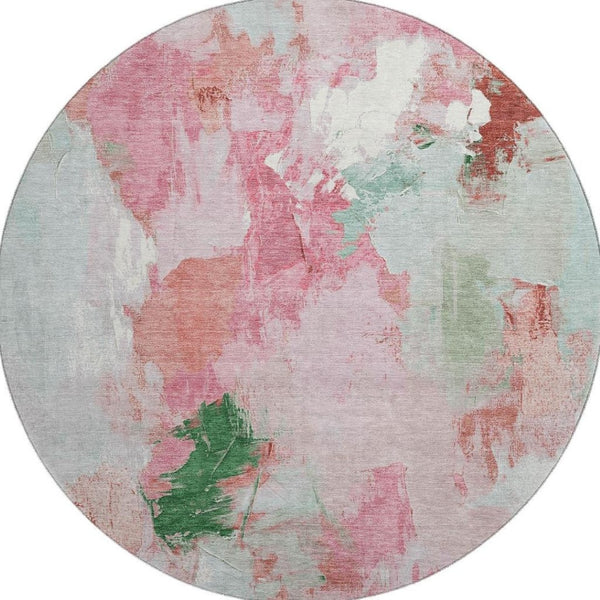 HomeRoots 8' X 10' Blush Green Ivory Abstract Area Rug - UV Protected, Washable, Kid & Pet Friendly Design 707903