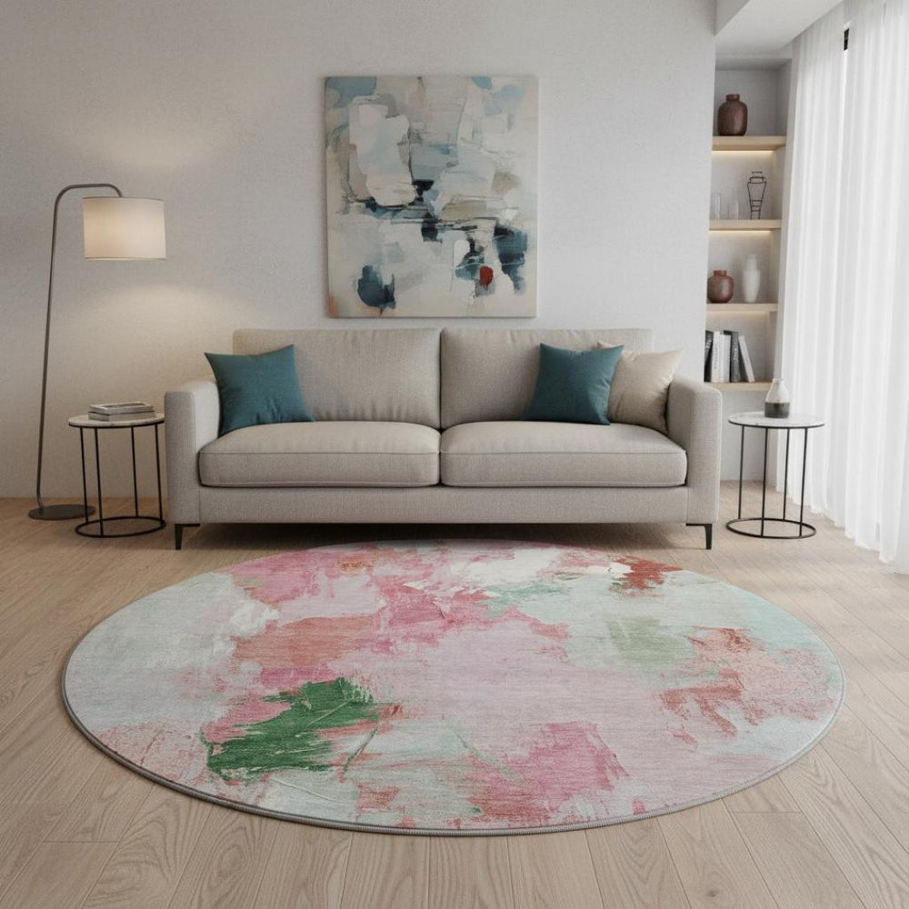 HomeRoots 8' X 10' Blush Green Ivory Abstract Area Rug - UV Protected, Washable, Kid & Pet Friendly Design 707903