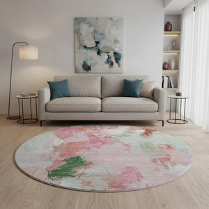 HomeRoots 8' X 10' Blush Green Ivory Abstract Area Rug - UV Protected, Washable, Kid & Pet Friendly Design 707903