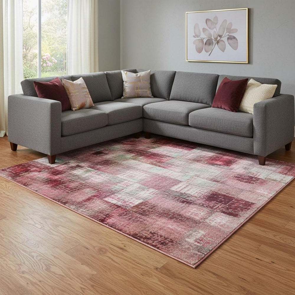 HomeRoots 9' X 12' Stylish Blush Green & Ivory Abstract Washable Area Rug with UV Protection & Durability 707904
