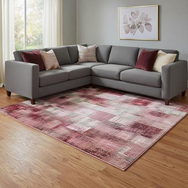 HomeRoots 9' X 12' Stylish Blush Green & Ivory Abstract Washable Area Rug with UV Protection & Durability 707904