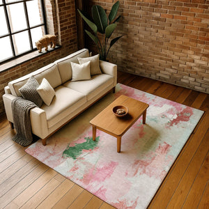 HomeRoots 9' X 12' Stylish Blush Green & Ivory Abstract Washable Area Rug with UV Protection & Durability 707904