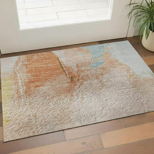 HomeRoots 5' X 8' Vibrant Peach Orange & Teal Abstract Washable Area Rug with UV Protection for Any Space 707907