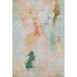 HomeRoots 5' X 8' Vibrant Peach Orange & Teal Abstract Washable Area Rug with UV Protection for Any Space 707907