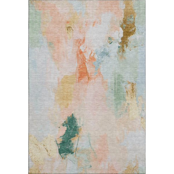 HomeRoots 5' X 8' Vibrant Peach Orange & Teal Abstract Washable Area Rug with UV Protection for Any Space 707907