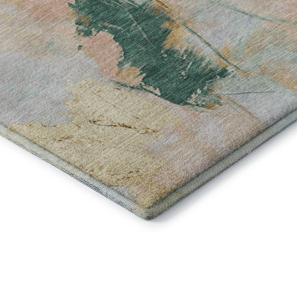 HomeRoots 5' X 8' Vibrant Peach Orange & Teal Abstract Washable Area Rug with UV Protection for Any Space 707907