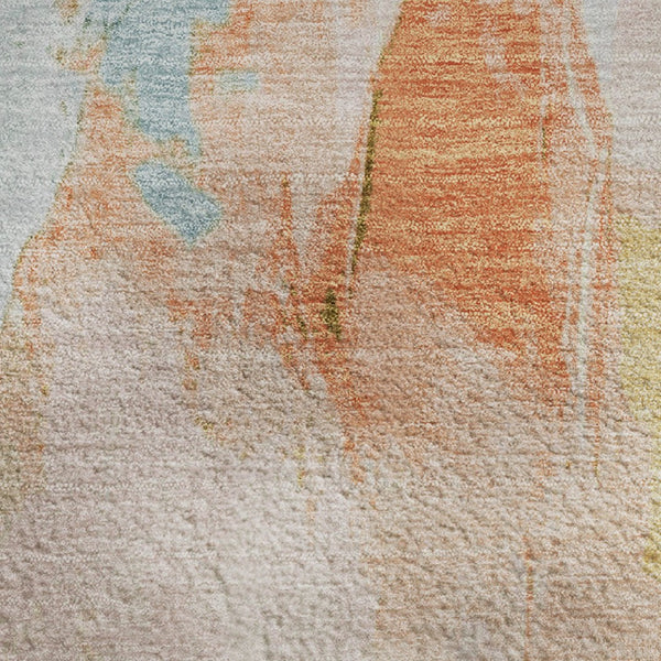 HomeRoots 5' X 8' Vibrant Peach Orange & Teal Abstract Washable Area Rug with UV Protection for Any Space 707907