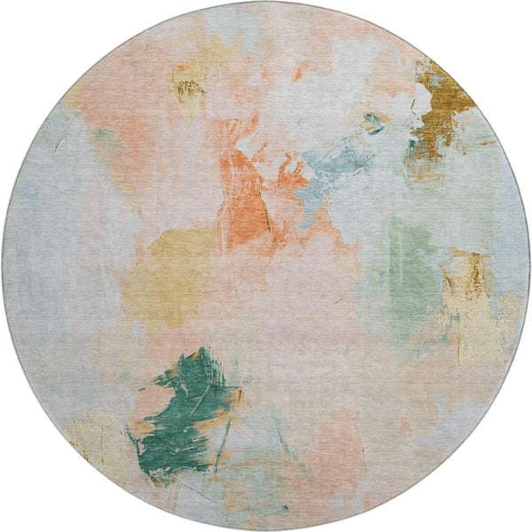 HomeRoots 8' X 10' Washable Area Rug in Peach, Orange & Teal - Durable, UV-Protected, Modern Abstract Design 707909