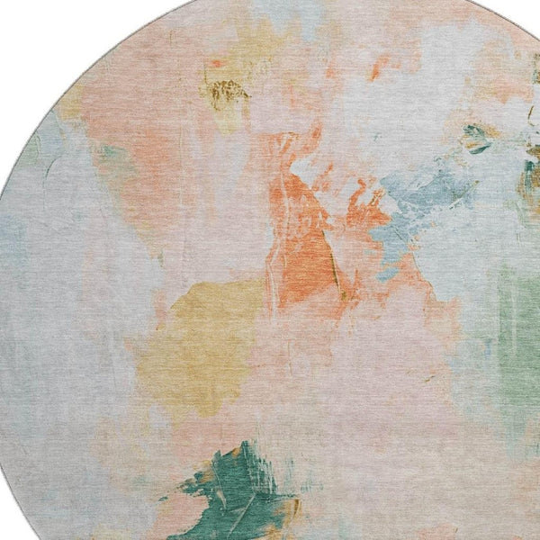 HomeRoots 8' X 10' Washable Area Rug in Peach, Orange & Teal - Durable, UV-Protected, Modern Abstract Design 707909