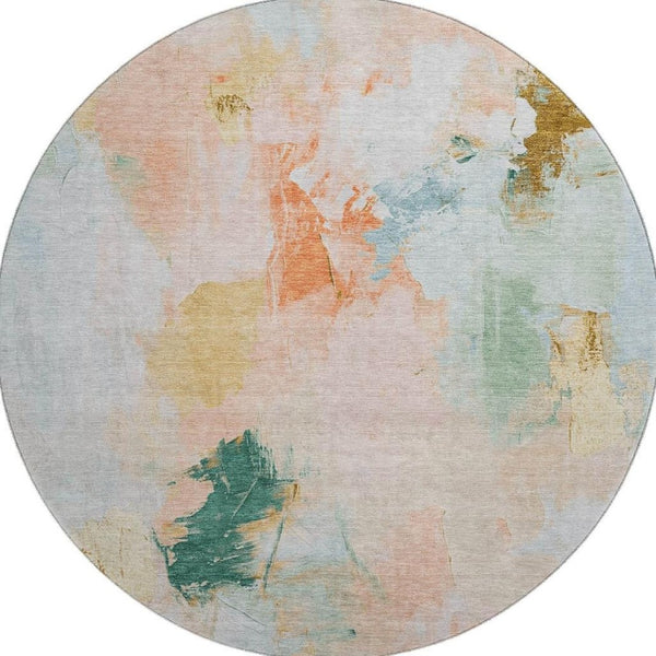 HomeRoots 8' X 10' Washable Area Rug in Peach, Orange & Teal - Durable, UV-Protected, Modern Abstract Design 707909