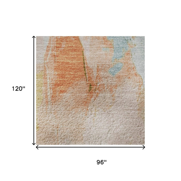 HomeRoots 9' X 12' Vibrant Peach, Orange & Teal Abstract Area Rug - Washable, UV-Protected & Stain-Resistant 707910