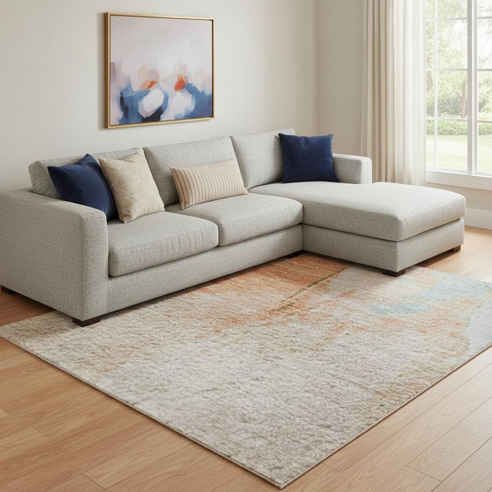 HomeRoots 9' X 12' Vibrant Peach, Orange & Teal Abstract Area Rug - Washable, UV-Protected & Stain-Resistant 707910