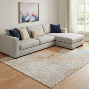 HomeRoots 9' X 12' Vibrant Peach, Orange & Teal Abstract Area Rug - Washable, UV-Protected & Stain-Resistant 707910