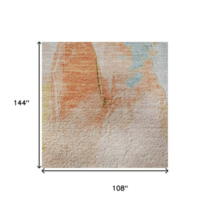 HomeRoots 10' X 14' Washable Abstract Area Rug in Peach, Orange & Teal – UV Protected, Stylish & Durable! 707911
