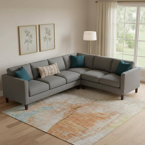 HomeRoots 10' X 14' Washable Abstract Area Rug in Peach, Orange & Teal – UV Protected, Stylish & Durable! 707911