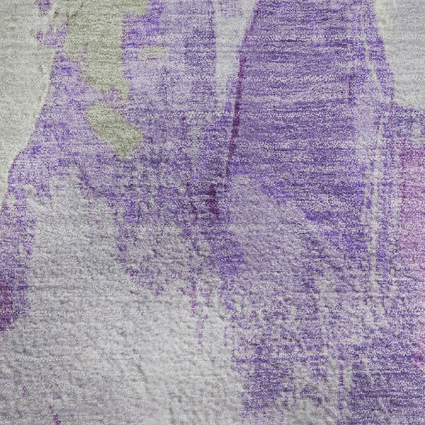 HomeRoots 5' X 8' Abstract Washable Area Rug in Purple, Green & Ivory - UV Protected, Stain Resistant, Stylish! 707913