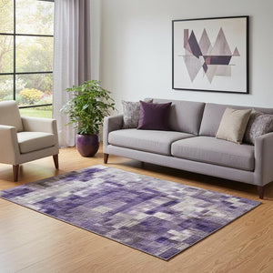 HomeRoots 8' Abstract Purple, Green & Ivory Washable Round Rug with UV Protection - Stylish & Durable Accent Piece 707914