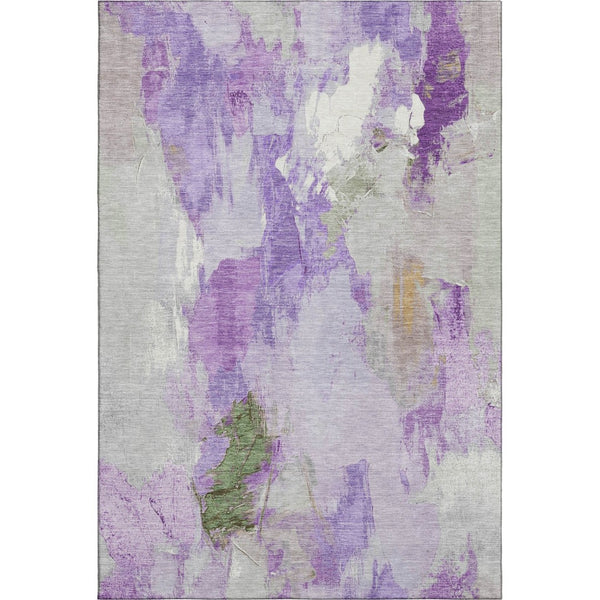 HomeRoots 8' Abstract Purple, Green & Ivory Washable Round Rug with UV Protection - Stylish & Durable Accent Piece 707914