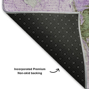 HomeRoots 8' Abstract Purple, Green & Ivory Washable Round Rug with UV Protection - Stylish & Durable Accent Piece 707914