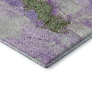 HomeRoots 8' Abstract Purple, Green & Ivory Washable Round Rug with UV Protection - Stylish & Durable Accent Piece 707914