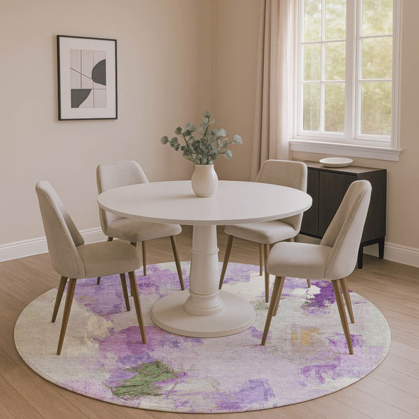 HomeRoots 8' X 10' Washable Abstract Area Rug in Purple, Green, and Ivory - UV Protected & Stain Resistant! 707915