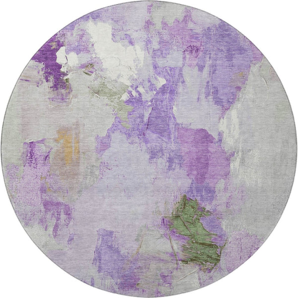 HomeRoots 8' X 10' Washable Abstract Area Rug in Purple, Green, and Ivory - UV Protected & Stain Resistant! 707915