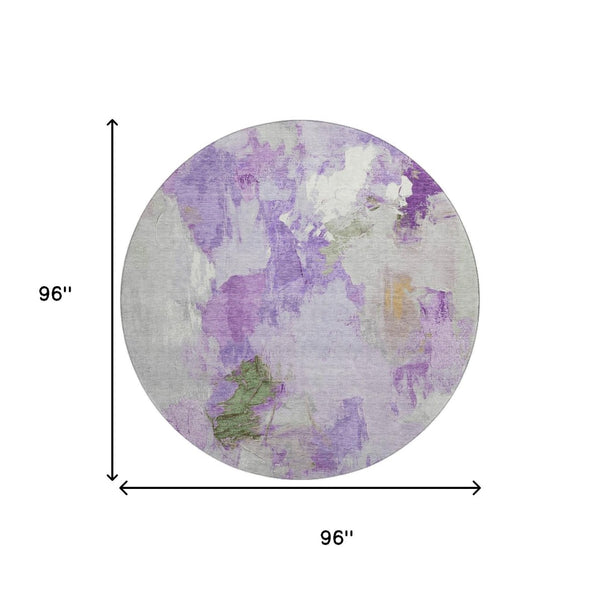 HomeRoots 8' X 10' Washable Abstract Area Rug in Purple, Green, and Ivory - UV Protected & Stain Resistant! 707915
