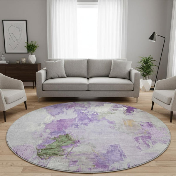 HomeRoots 8' X 10' Washable Abstract Area Rug in Purple, Green, and Ivory - UV Protected & Stain Resistant! 707915