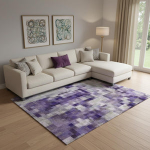HomeRoots 10' X 14' Vibrant Purple, Green & Ivory Abstract Washable Area Rug with UV Protection & Easy Care 707917