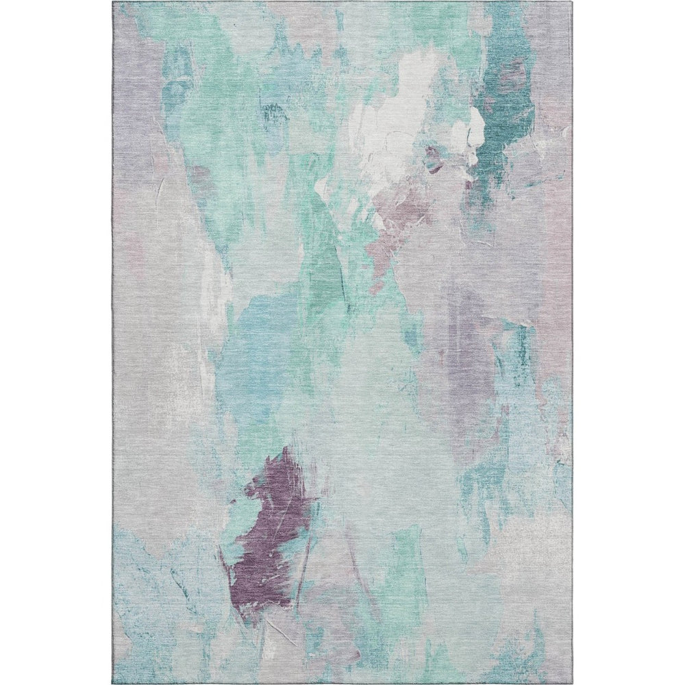 HomeRoots 5' X 8' Abstract Teal Lavender Ivory Area Rug – Washable, UV Protected, Durable for High-Traffic Spaces 707919