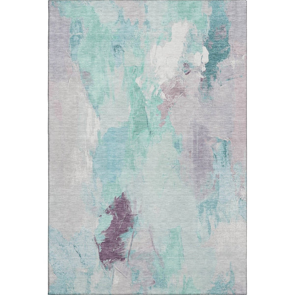 HomeRoots 5' X 8' Abstract Teal Lavender Ivory Area Rug – Washable, UV Protected, Durable for High-Traffic Spaces 707919