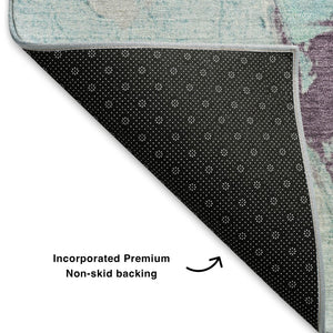 HomeRoots 5' X 8' Abstract Teal Lavender Ivory Area Rug – Washable, UV Protected, Durable for High-Traffic Spaces 707919