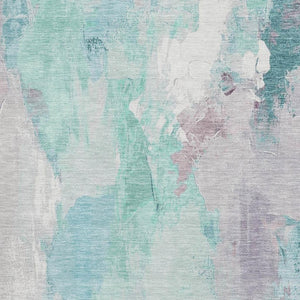 HomeRoots 5' X 8' Abstract Teal Lavender Ivory Area Rug – Washable, UV Protected, Durable for High-Traffic Spaces 707919