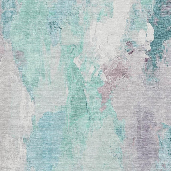 HomeRoots 5' X 8' Abstract Teal Lavender Ivory Area Rug – Washable, UV Protected, Durable for High-Traffic Spaces 707919