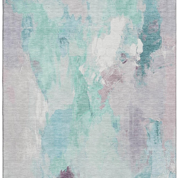 HomeRoots 5' X 8' Abstract Teal Lavender Ivory Area Rug – Washable, UV Protected, Durable for High-Traffic Spaces 707919
