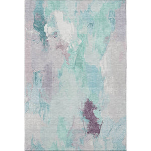 HomeRoots 8' Teal Lavender & Ivory Washable Round Rug with UV Protection - Modern Durable Centerpiece for Any Room 707920