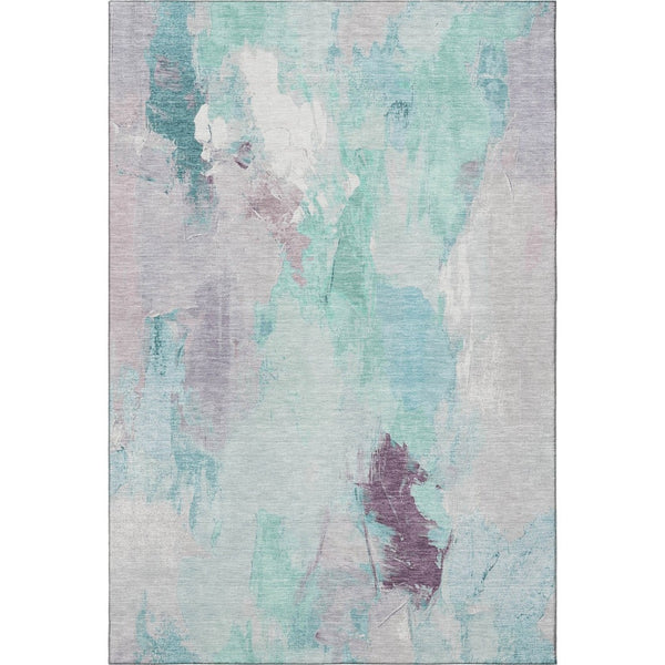 HomeRoots 8' Teal Lavender & Ivory Washable Round Rug with UV Protection - Modern Durable Centerpiece for Any Room 707920