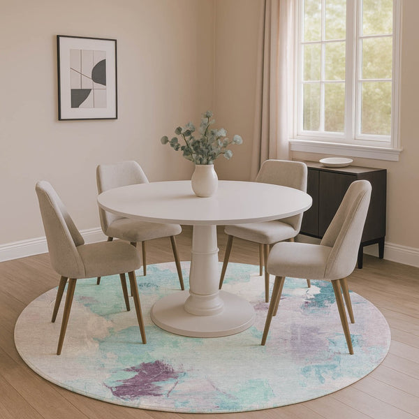 HomeRoots 8' X 10' Stylish Teal Lavender Ivory Abstract Washable Area Rug – Durable, UV-Protected & Easy Care 707921