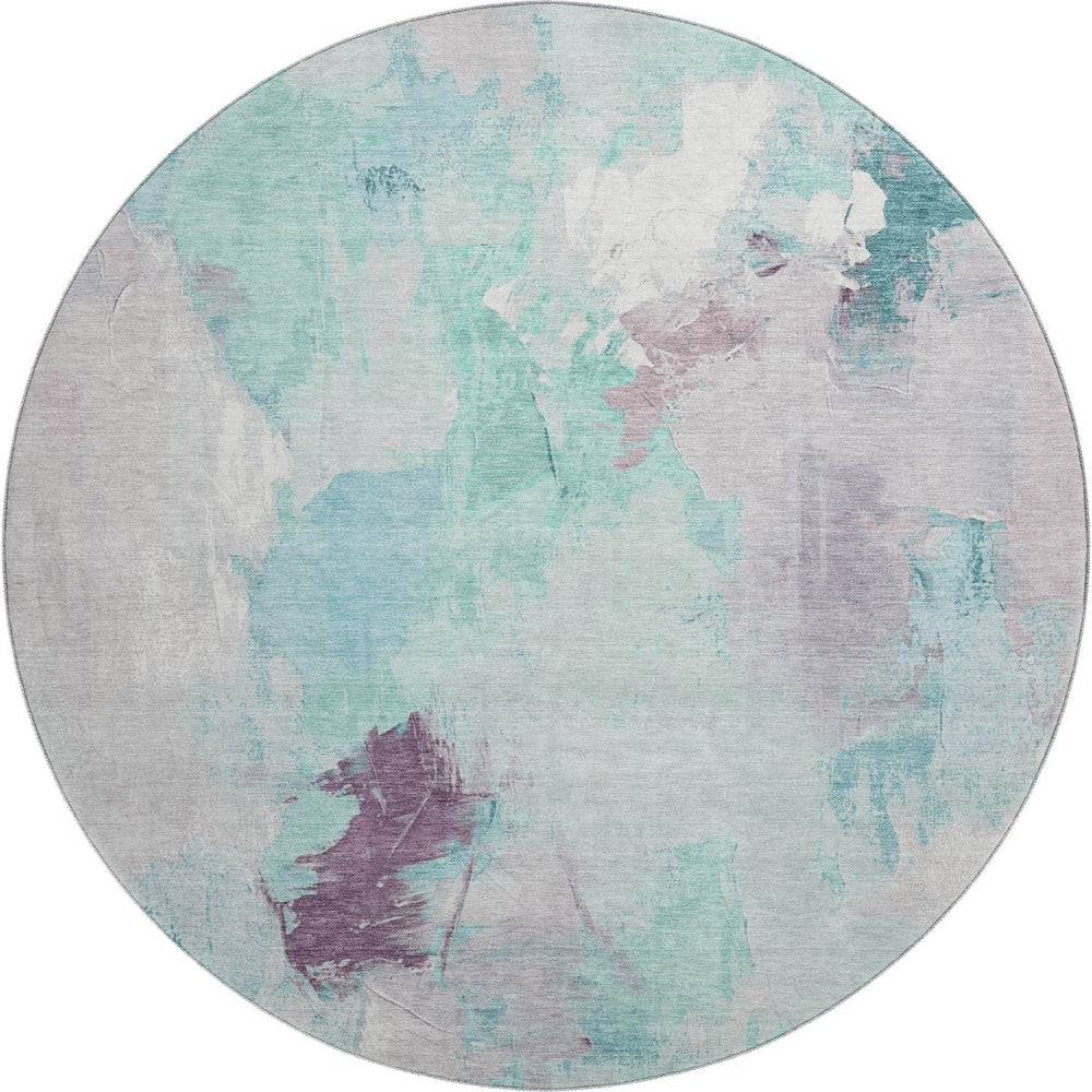 HomeRoots 8' X 10' Stylish Teal Lavender Ivory Abstract Washable Area Rug – Durable, UV-Protected & Easy Care 707921