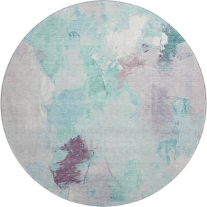 HomeRoots 8' X 10' Stylish Teal Lavender Ivory Abstract Washable Area Rug – Durable, UV-Protected & Easy Care 707921