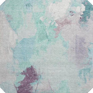 HomeRoots 8' X 10' Stylish Teal Lavender Ivory Abstract Washable Area Rug – Durable, UV-Protected & Easy Care 707921