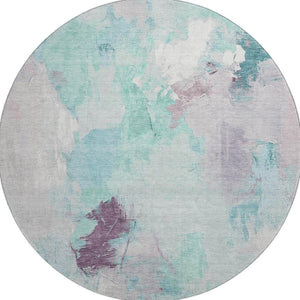 HomeRoots 8' X 10' Stylish Teal Lavender Ivory Abstract Washable Area Rug – Durable, UV-Protected & Easy Care 707921